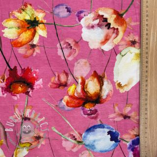Jersey VISCOSE LYCRA HEAVY Mixed flowers pink digital print