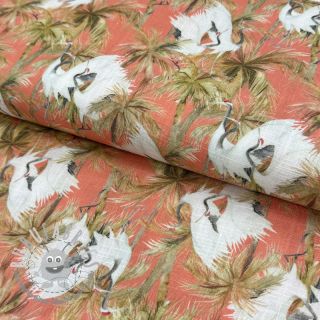 Viscosa con lino Crane bird design B digital print