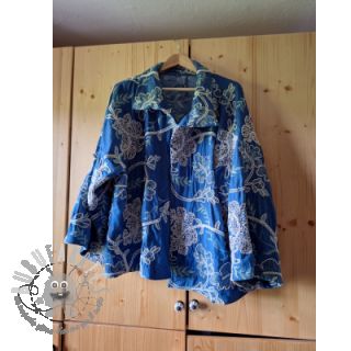 Tessuto di cotone JEANS Embroidery leaves black