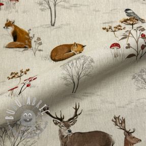 Tessuto decorativo premium Linenlook Winter Forest Animals digital print