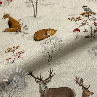 Tessuto decorativo premium Linenlook Winter Forest Animals digital print