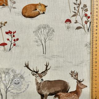 Tessuto decorativo premium Linenlook Winter Forest Animals digital print