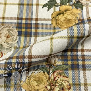 Tessuto decorativo premium Linenlook Classic Peony Check digital print