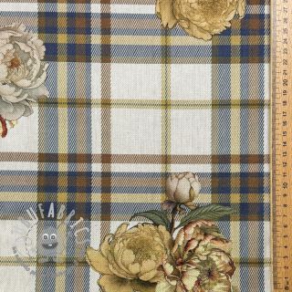 Tessuto decorativo premium Linenlook Classic Peony Check digital print
