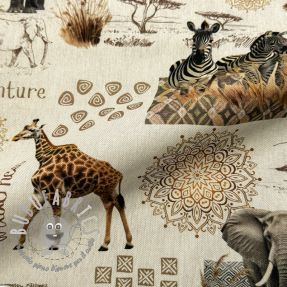 Tessuto decorativo premium Linenlook Wildlife Safari Trip digital print