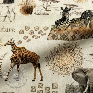 Tessuto decorativo premium Linenlook Wildlife Safari Trip digital print
