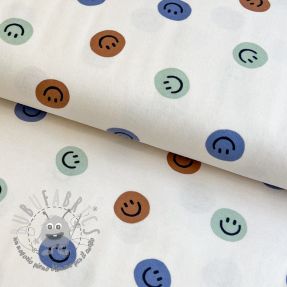 Tessuto di cotone FLANNEL Happy faces off white green