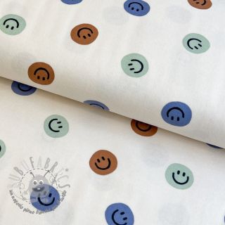Tessuto di cotone FLANNEL Happy faces off white green