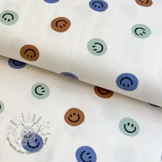 Tessuto di cotone FLANNEL Happy faces off white green