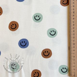 Tessuto di cotone FLANNEL Happy faces off white green