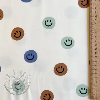 Tessuto di cotone FLANNEL Happy faces off white green