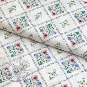 Tessuto di cotone Flowers Tara off white design A digital print