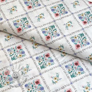 Tessuto di cotone Flowers Tara off white design A digital print
