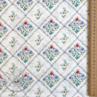 Tessuto di cotone Flowers Tara off white design A digital print