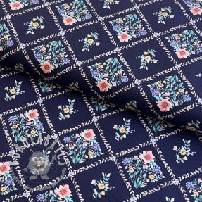 Tessuto di cotone Flowers Tara navy design A digital print