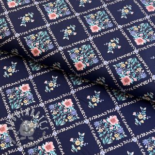 Tessuto di cotone Flowers Tara navy design A digital print