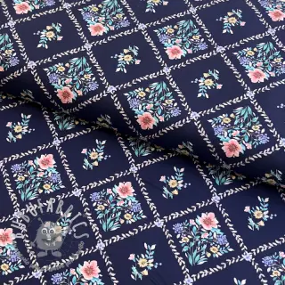 Tessuto di cotone Flowers Tara navy design A digital print