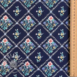 Tessuto di cotone Flowers Tara navy design A digital print