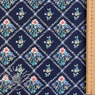 Tessuto di cotone Flowers Tara navy design A digital print
