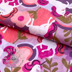 Tessuto di cotone Unicorns mauve digital print