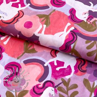 Tessuto di cotone Unicorns mauve digital print