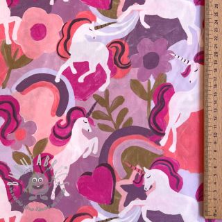 Tessuto di cotone Unicorns mauve digital print
