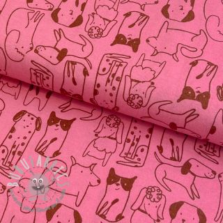 Tessuto di cotone FLANNEL Dogs pink