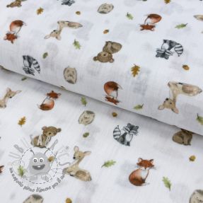 Mussola/Doppia garza Forest animals white digital print