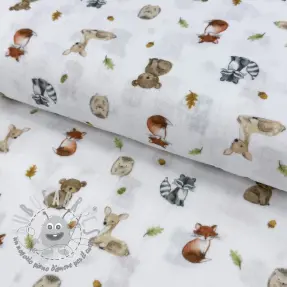 Mussola/Doppia garza Forest animals white digital print