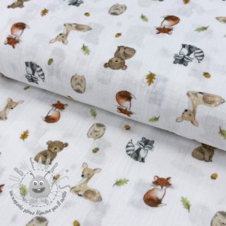 Mussola/Doppia garza Forest animals white digital print