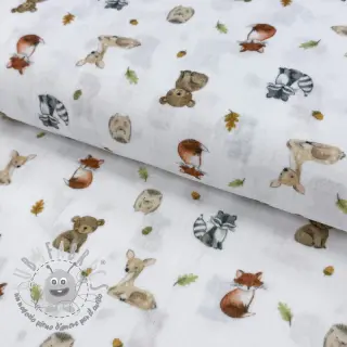 Mussola/Doppia garza Forest animals white digital print