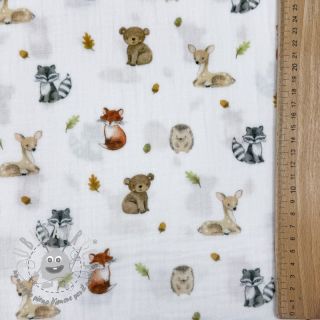 Mussola/Doppia garza Forest animals white digital print