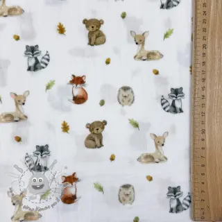Mussola/Doppia garza Forest animals white digital print