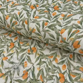 Mussola/Doppia garza Leaves off white digital print
