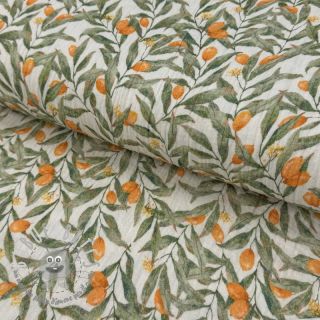Mussola/Doppia garza Leaves off white digital print