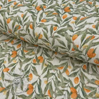 Mussola/Doppia garza Leaves off white digital print