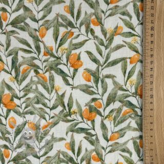 Mussola/Doppia garza Leaves off white digital print