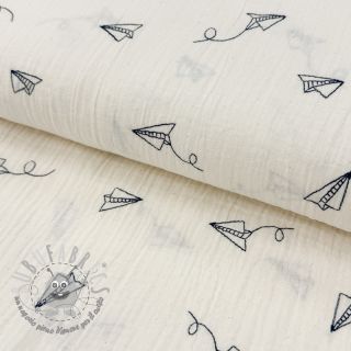 Mussola/Doppia garza EMBROIDERY Paper plane natural