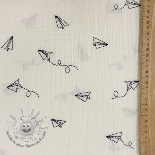Mussola/Doppia garza EMBROIDERY Paper plane natural
