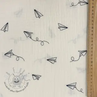 Mussola/Doppia garza EMBROIDERY Paper plane natural