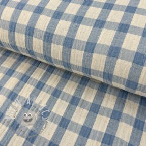 Mussola/Doppia garza LINEN YARN DYED Checks light blue natural