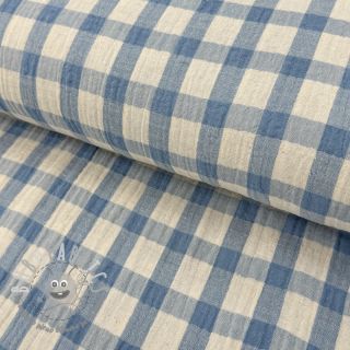 Mussola/Doppia garza LINEN YARN DYED Checks light blue natural