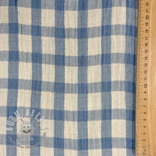 Mussola/Doppia garza LINEN YARN DYED Checks light blue natural