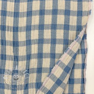 Mussola/Doppia garza LINEN YARN DYED Checks light blue natural