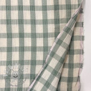 Mussola/Doppia garza LINEN YARN DYED Checks sage natural