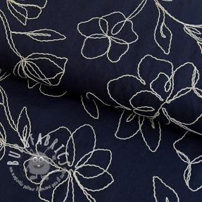 Viscosa con lino EMBROIDERY Flower Danielle navy