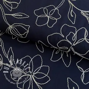 Viscosa con lino EMBROIDERY Flower Danielle navy