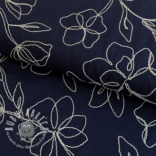 Viscosa con lino EMBROIDERY Flower Danielle navy