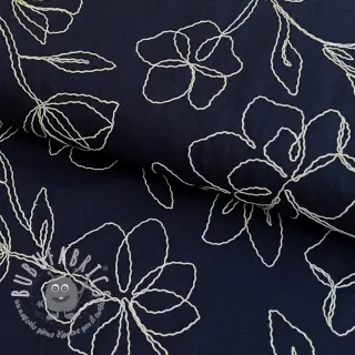 Viscosa con lino EMBROIDERY Flower Danielle navy