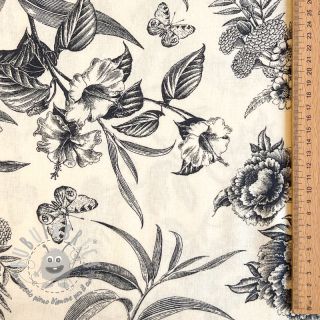 Viscosa con lino Floweria navy